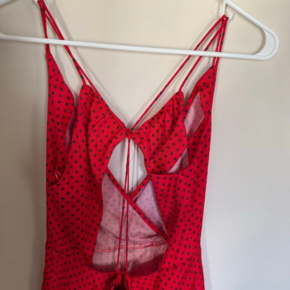 ZARA Polka Dot Red Open Crossover Back Mini Cocktail Satin Dress Preppy Summer - Picture 13 of 16